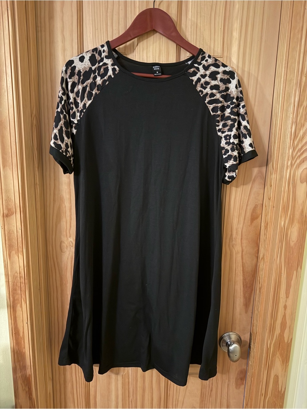Black Leopard Sleeve Raglan Shift Dress